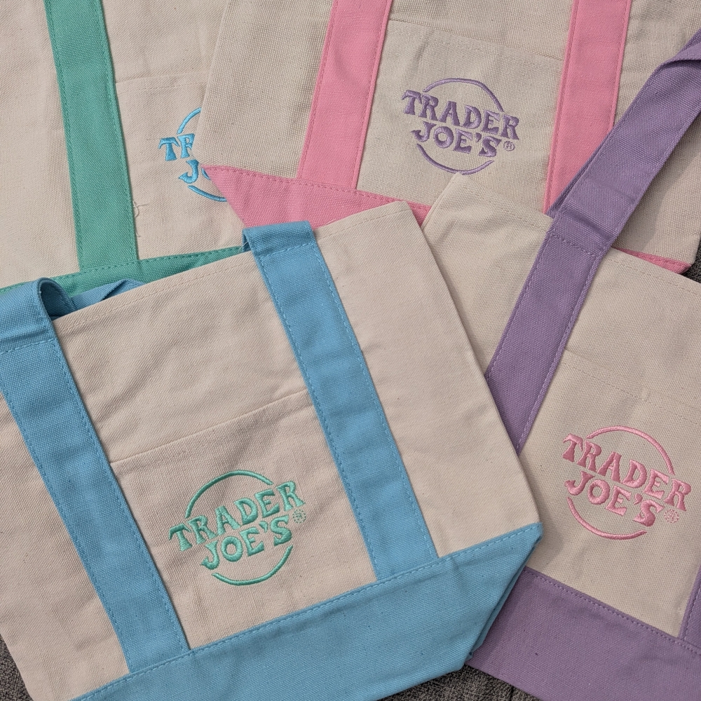 Trader Joe's Canvas Tote Bag with Pastel Trim